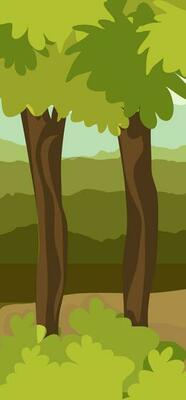 Flat view of forest landscape in brown and green color.