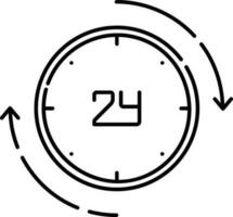 Around Clock Or 24 Hour Icon In Black Line Art. vector