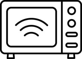 Smart Microwave Icon In Black Line Art. vector