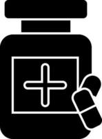 Black and White medicine bottle icon in flat style. vector