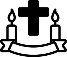 Christian Cross With Candles Icon In Black and White Color. vector