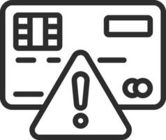 Warning Credit Card Icon in Black Line Art. vector