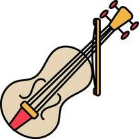 Violin or Fiddle with Bow icon in brown and yellow color. vector