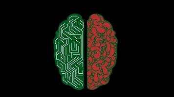 el ai cerebro y el biológico cerebro, artificial inteligencia cerebro ilustración con tablero circuito concepto, biotecnología video