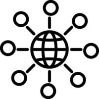 Global Networking Icon in Black Thin Line Art. vector
