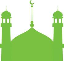 Green mosque with minaret on white background. vector