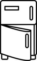 Open door fridge icon in black line art. vector