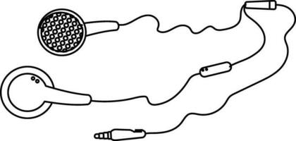 Earphone in black line art. vector