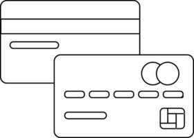 Payment cards in line art illustration. vector