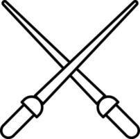 Cross Swords Icon in Black Line Art. vector