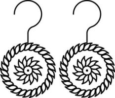 Floral Round Shape Drop Earrings Icon in Black Thin Line Art. vector