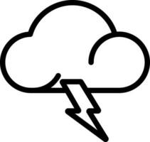 Cloud With Lightning Bolt Icon In Black Line Art. vector