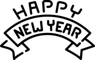 Happy New Year text ribbon icon in black line art. vector