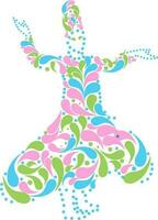 Sufi whirling dervish dancer made with floral design pattern. vector