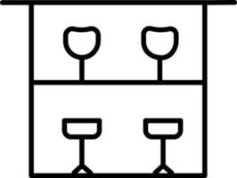 Cocktail Glasses on Table Rack icon in Line Art. vector