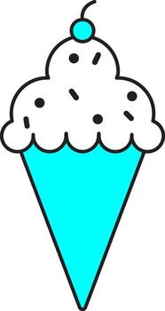 Ice Cream Cone Icon In Cyan And White Color. vector