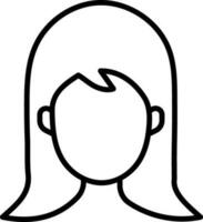 Cartoon Girl Face With Open Hair Icon In Black Outline. vector