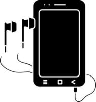 Smartphone with Earphone Icon in Glyph Style. vector