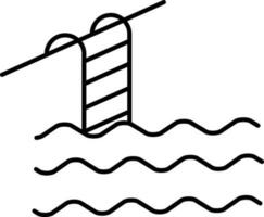 Swimming Pool with Ladder Icon in Black Line Art. vector