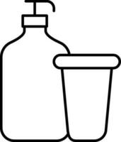 Line art illustration of Hand wash bottle with water glass icon. vector