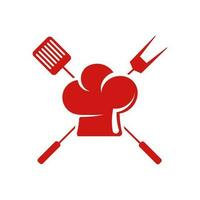 Red cooking spoons with chef hat. vector