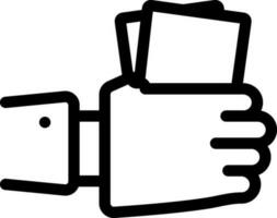 Hand Holding Paper Or Card Icon In Black Line Art. vector