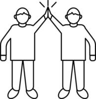 Flat style Men high five icon in black line art. vector