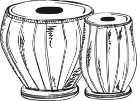 Black and white illustration of tabla instrument. vector