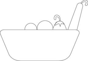 Black line art vegetable with shopping basket. vector