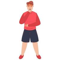 Coughing Man Character Icon in Standing Pose. vector