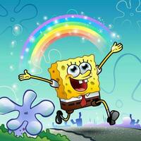 Happy Sponge Making a Rainbow of Imagination vector