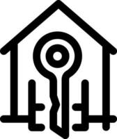 Home with Key icon in black line art. vector