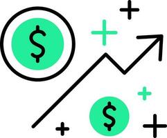 Black and Green dollar money growing arrow icon. vector