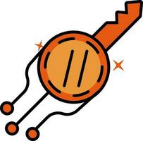 Digital Key Icon Or Symbol In Orange Color. vector