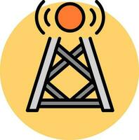 Signal tower icon on yellow round background. vector