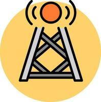 Signal tower icon on yellow round background. vector