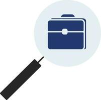 Blue briefcase in magnifying. vector