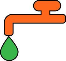 Orange water tab with falling green drop. vector