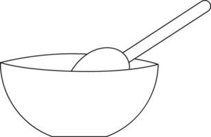 Black line art illustration of spoon in bowl. vector