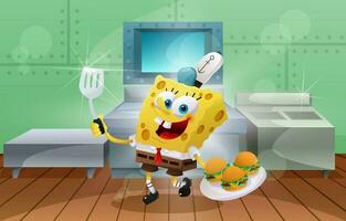 Cute Sponge in Kitchen Background vector