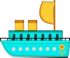 Ship boat in cyan and yellow color. vector