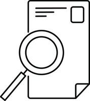 Line art document with magnifying glass. vector