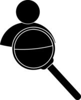 Man icon with magnify glass in black style for job searching. vector