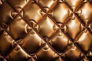 Seamless gold leather texture. Upholstery of leather buttoned gold color fabric. Elegant vintage quilted sofa background. photo