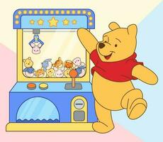 Cute Yellow Bear Playing Claw Machine in Arcade vector