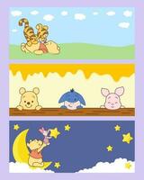 Cute Yellow Bear and Friends Playing Around Banner Template vector