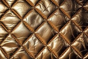 Seamless gold leather texture. Upholstery of leather buttoned gold color fabric. Elegant vintage quilted sofa background. photo