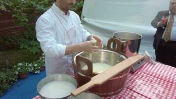 Close up view of making hand made mozarella video