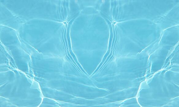 Blue water with ripples on the surface. Defocus blurred transparent blue colored clear calm water surface texture with splashes and bubbles. Water waves with shining pattern texture background. photo