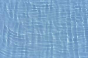 Blue water with ripples on the surface. Defocus blurred transparent blue colored clear calm water surface texture with splashes and bubbles. Water waves with shining pattern texture background. photo